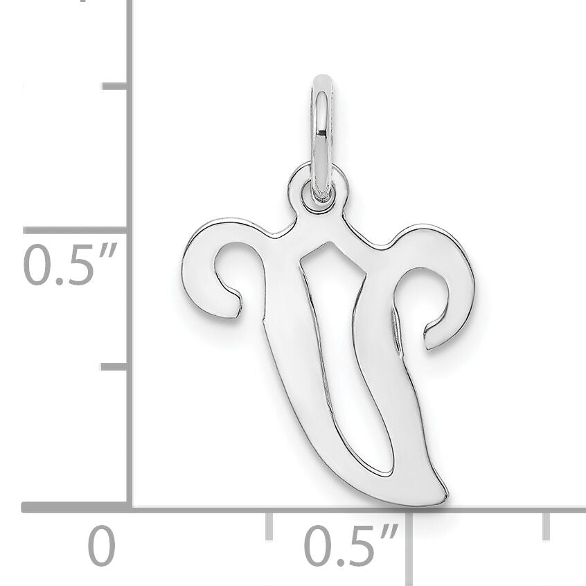 14KW White Gold Script Letter V Initial Charm-YC249V