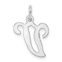14KW White Gold Script Letter V Initial Charm-YC249V
