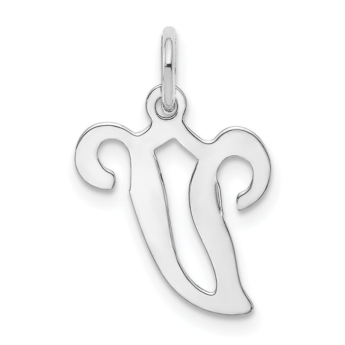 14KW White Gold Script Letter V Initial Charm-YC249V