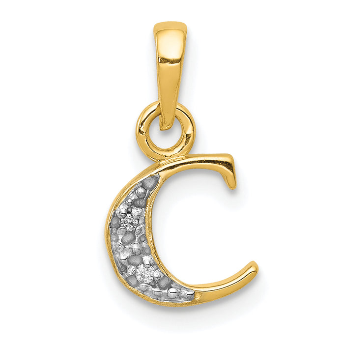 14KY with Rhodium Diamond Letter C Initial Pendant-YC250C