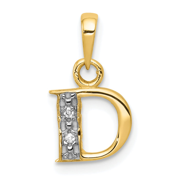 14KY with Rhodium Diamond Letter D Initial Pendant-YC250D