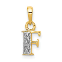 14KY with Rhodium Diamond Letter F Initial Pendant-YC250F