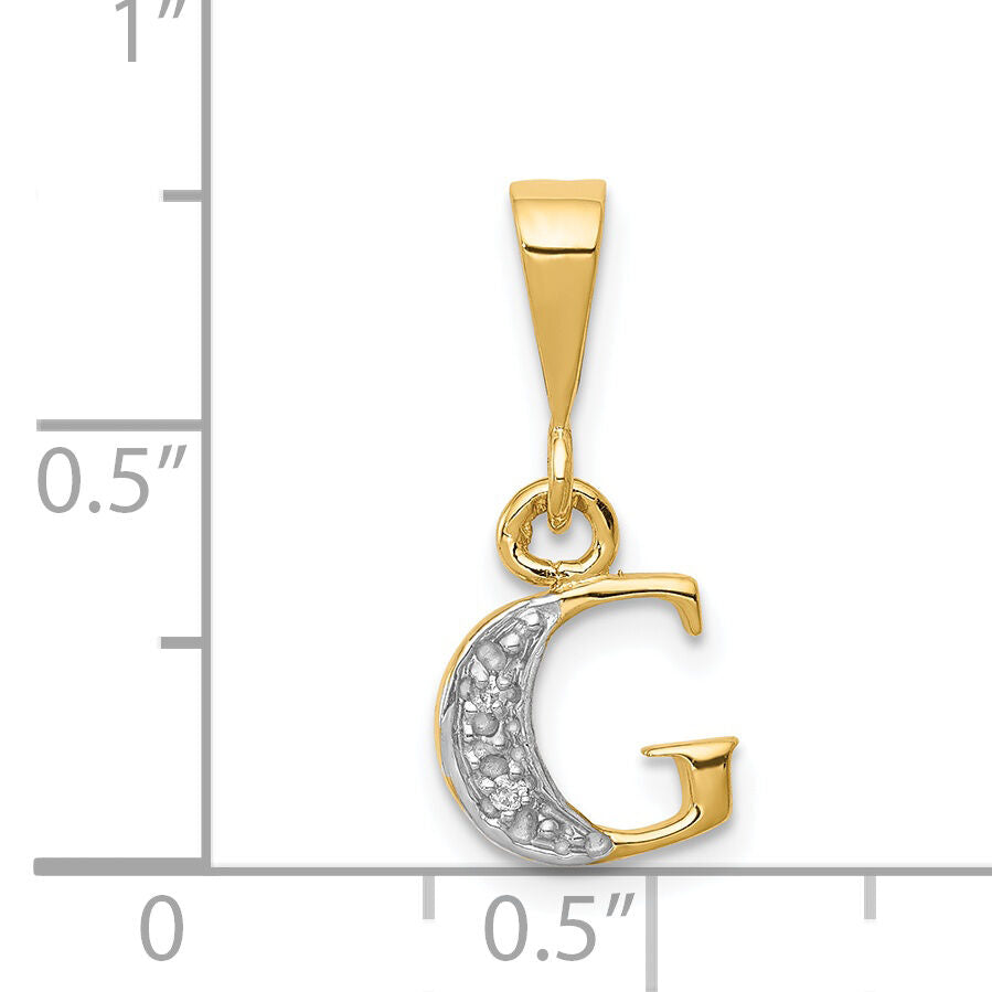 14KY with Rhodium Diamond Letter G Initial Pendant-YC250G