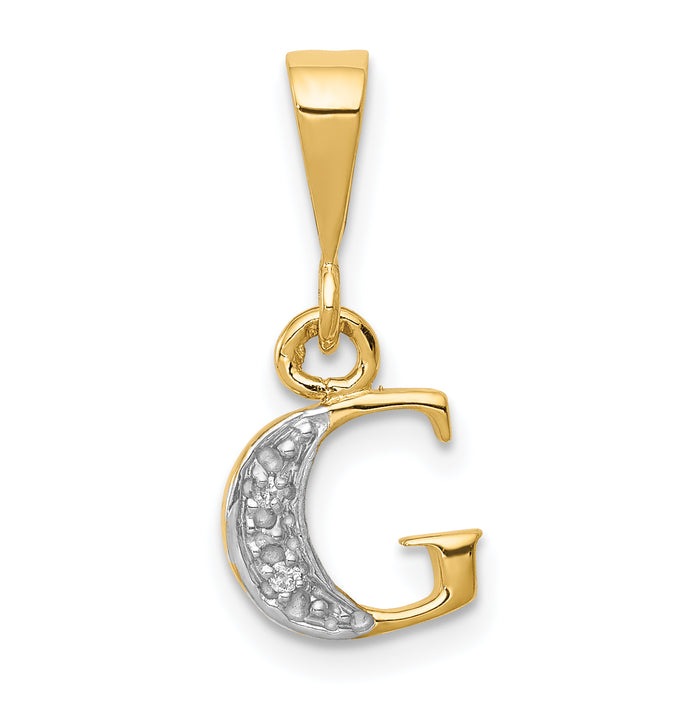 14KY with Rhodium Diamond Letter G Initial Pendant-YC250G