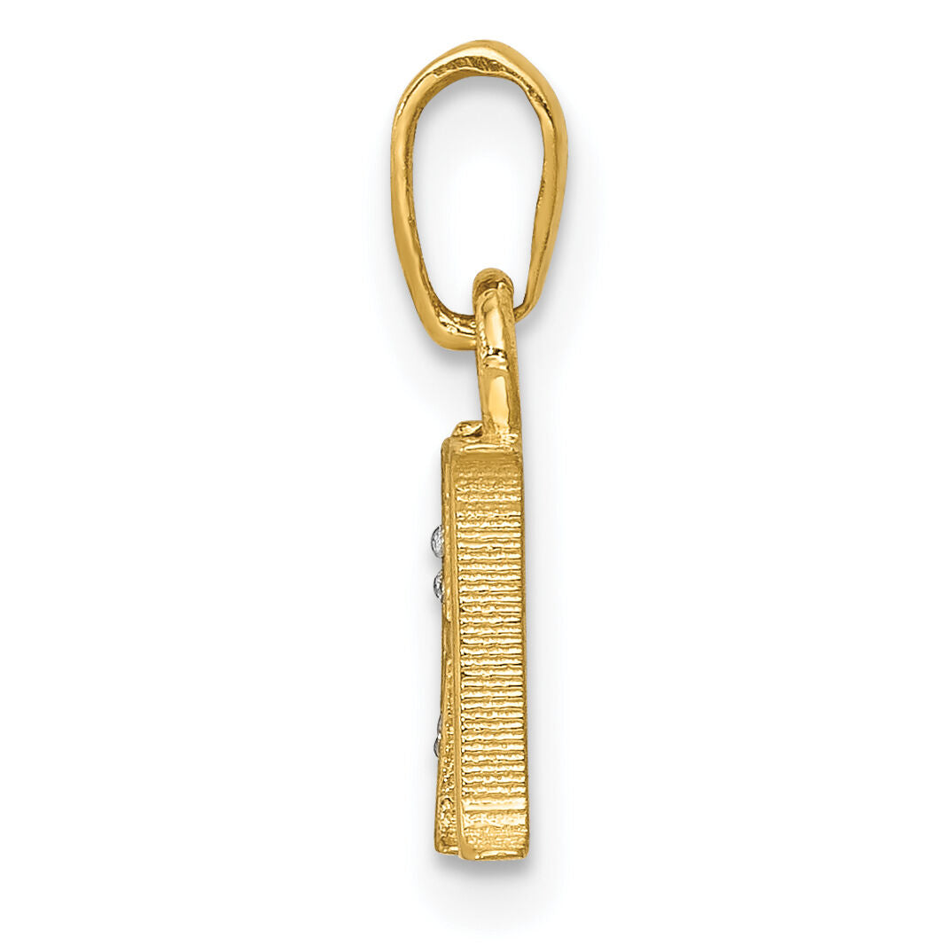 14KY with Rhodium Diamond Letter H Initial Pendant-YC250H