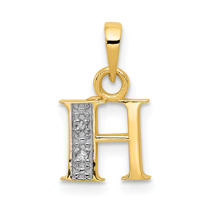 14KY with Rhodium Diamond Letter H Initial Pendant-YC250H