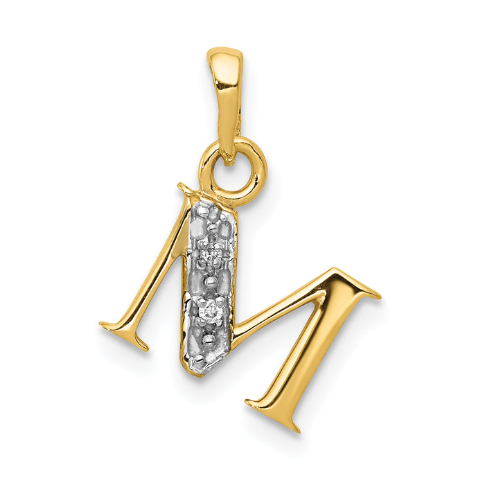 14KY with Rhodium Diamond Letter M Initial Pendant-YC250M