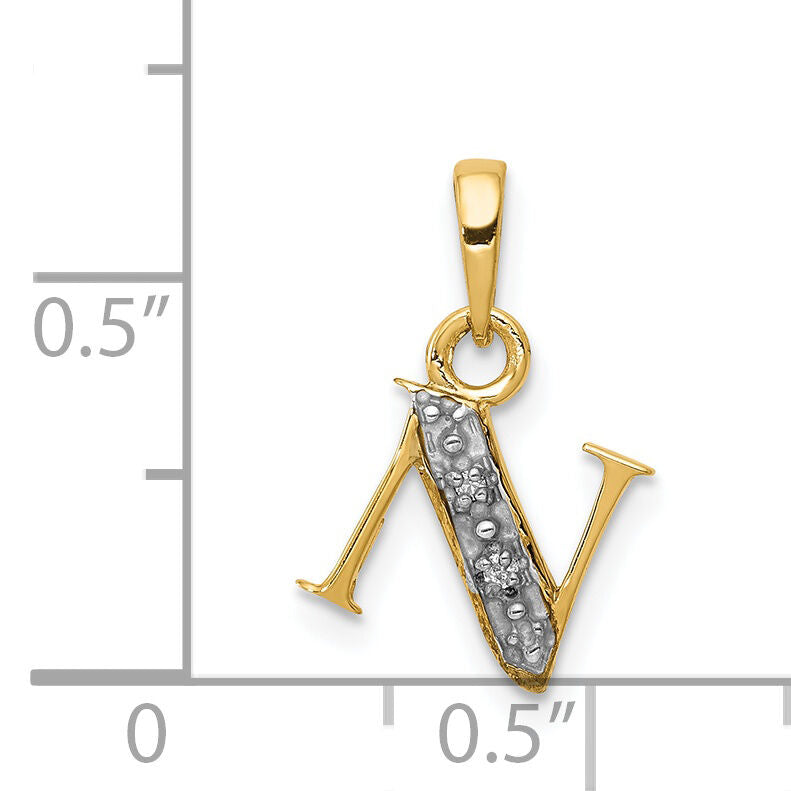 14KY with Rhodium Diamond Letter N Initial Pendant-YC250N
