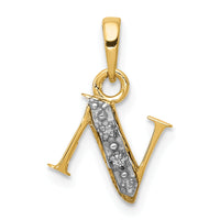 14KY with Rhodium Diamond Letter N Initial Pendant-YC250N