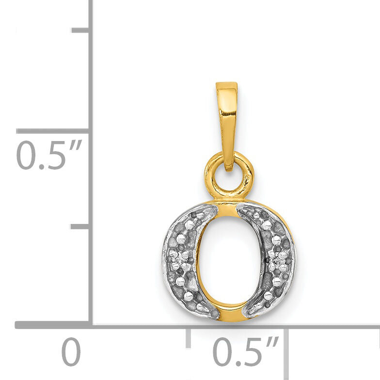 14KY with Rhodium Diamond Letter O Initial Pendant-YC250O