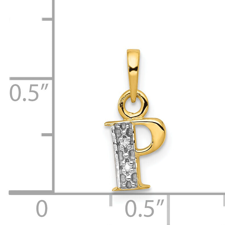14KY with Rhodium Diamond Letter P Initial Pendant-YC250P