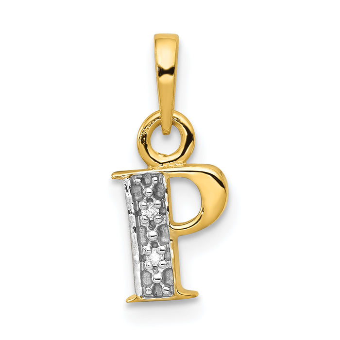 14KY with Rhodium Diamond Letter P Initial Pendant-YC250P