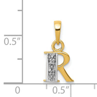 14KY with Rhodium Diamond Letter R Initial Pendant-YC250R