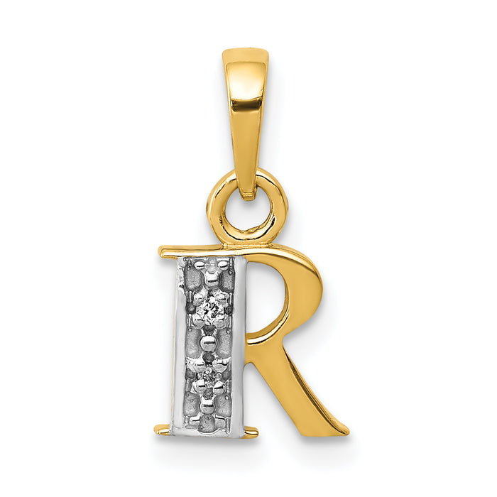 14KY with Rhodium Diamond Letter R Initial Pendant-YC250R