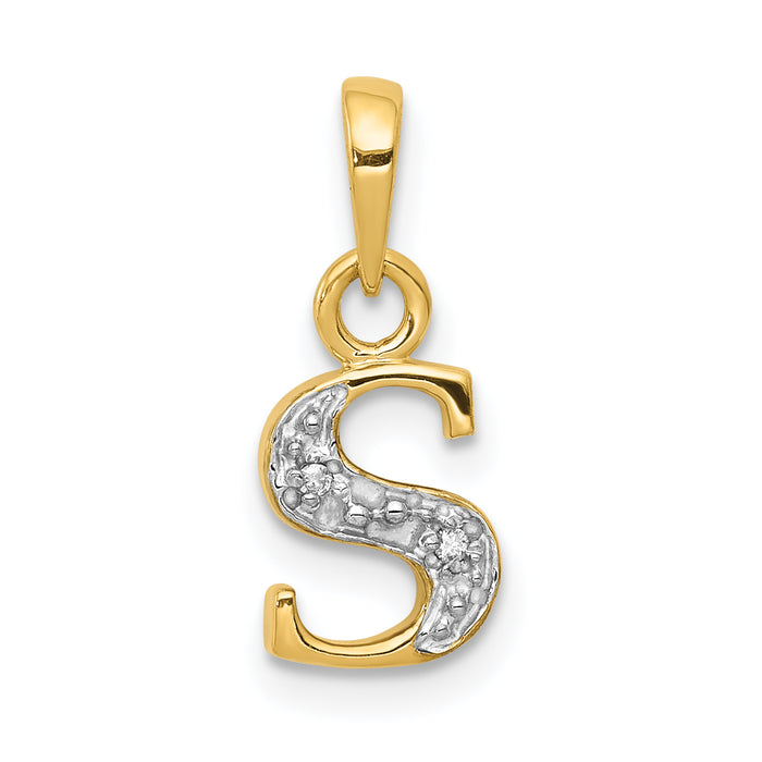 14KY with Rhodium Diamond Letter S Initial Pendant-YC250S