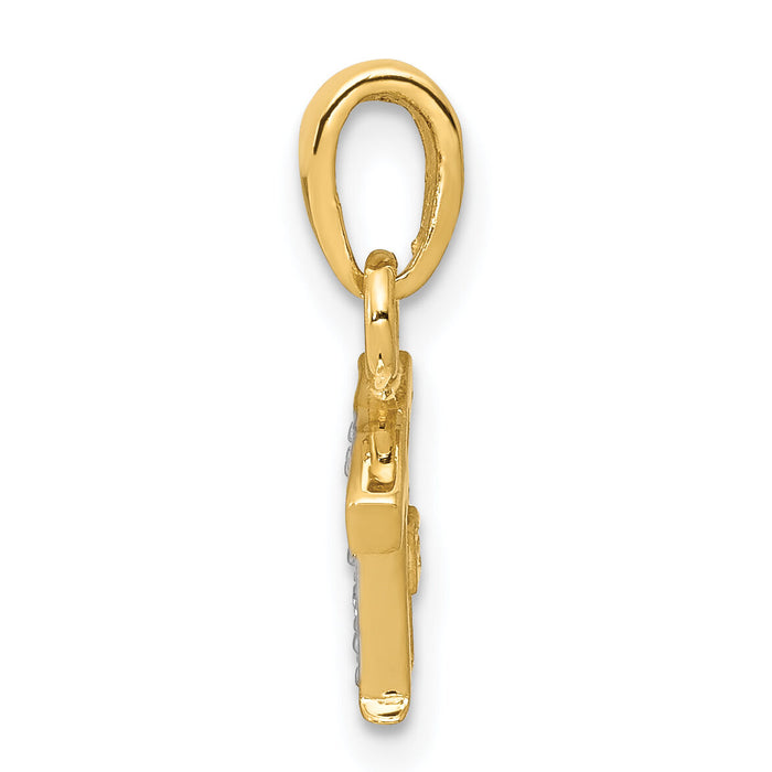 14KY with Rhodium Diamond Letter T Initial Pendant-YC250T