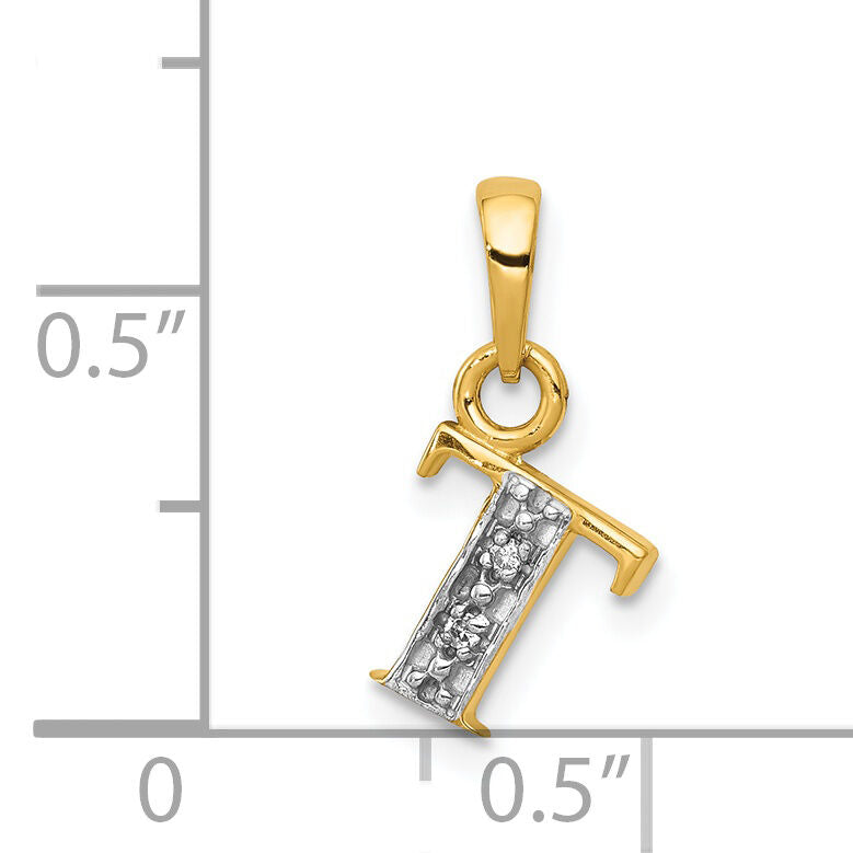 14KY with Rhodium Diamond Letter T Initial Pendant-YC250T