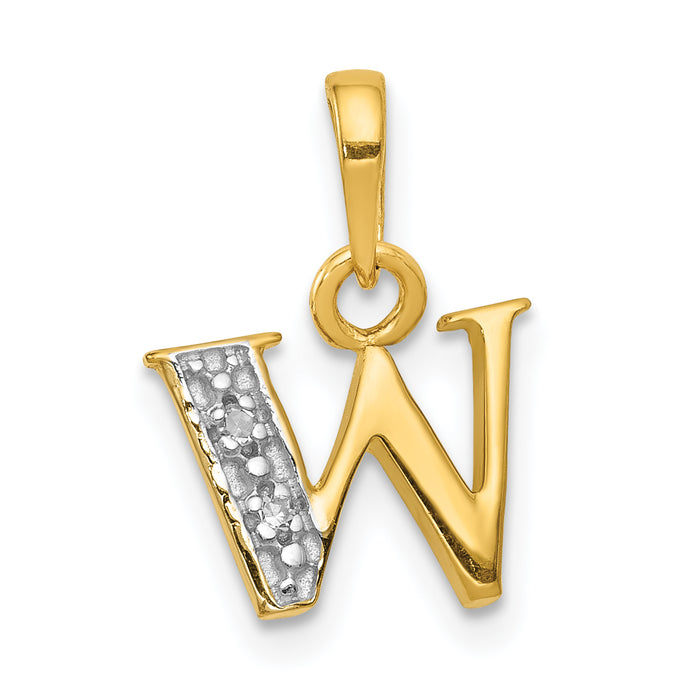 14KY with Rhodium Diamond Letter W Initial Pendant-YC250W