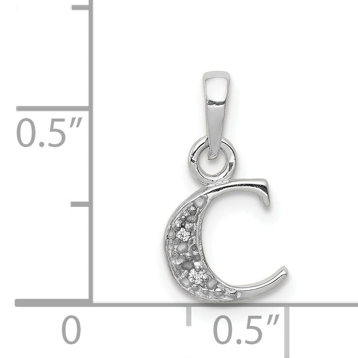 14KW with Rhodium Diamond Letter C Initial Pendant-YC251C