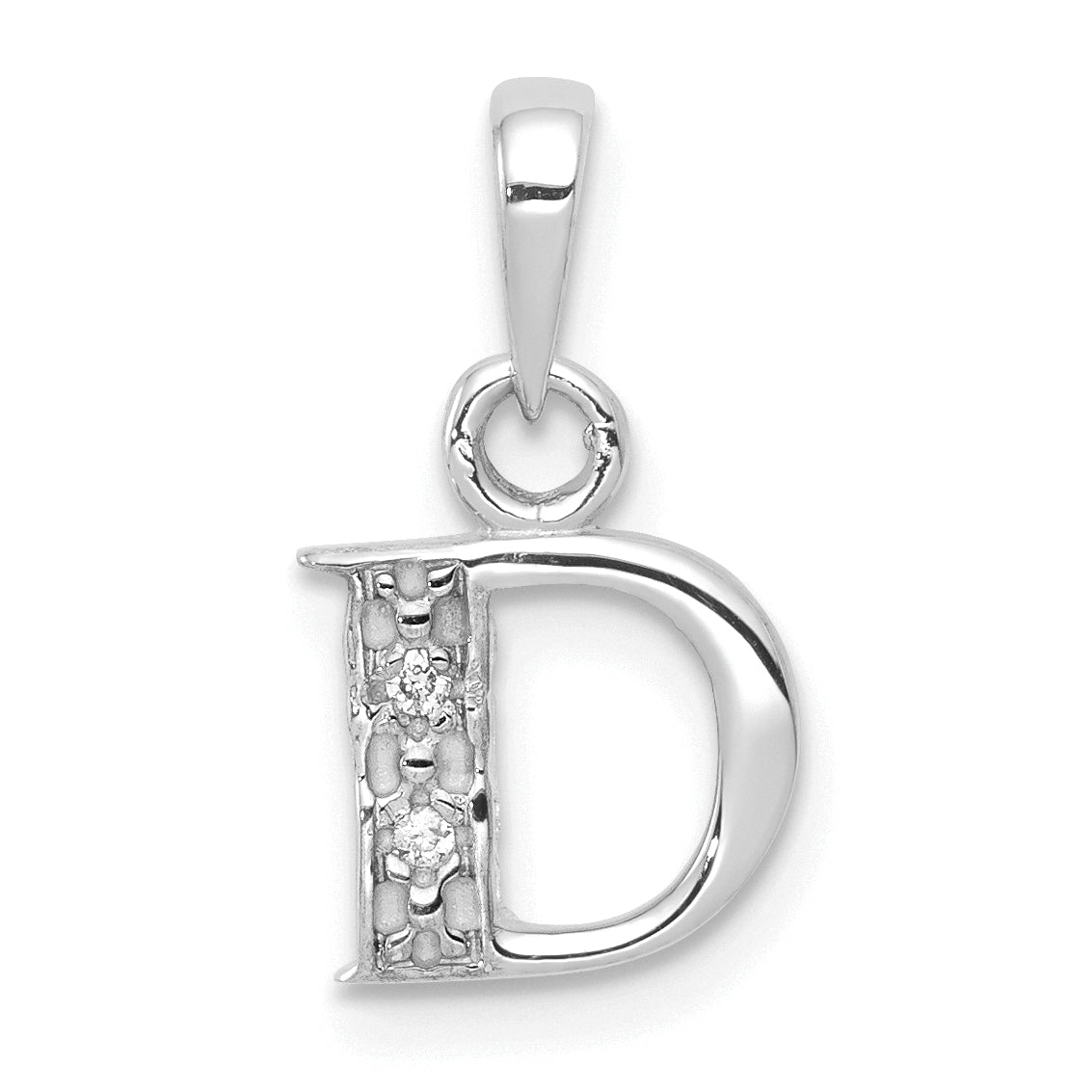 14KW with Rhodium Diamond Letter D Initial Pendant-YC251D