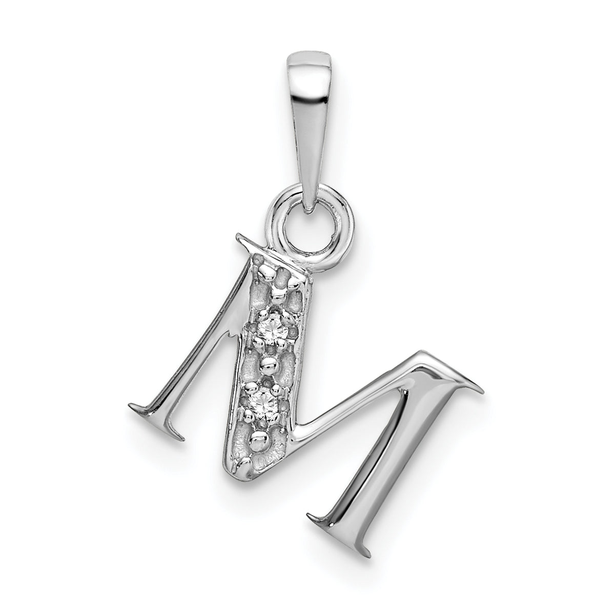 14KW Rhodium-plated Diamond Letter M Initial Pendant-YC251M