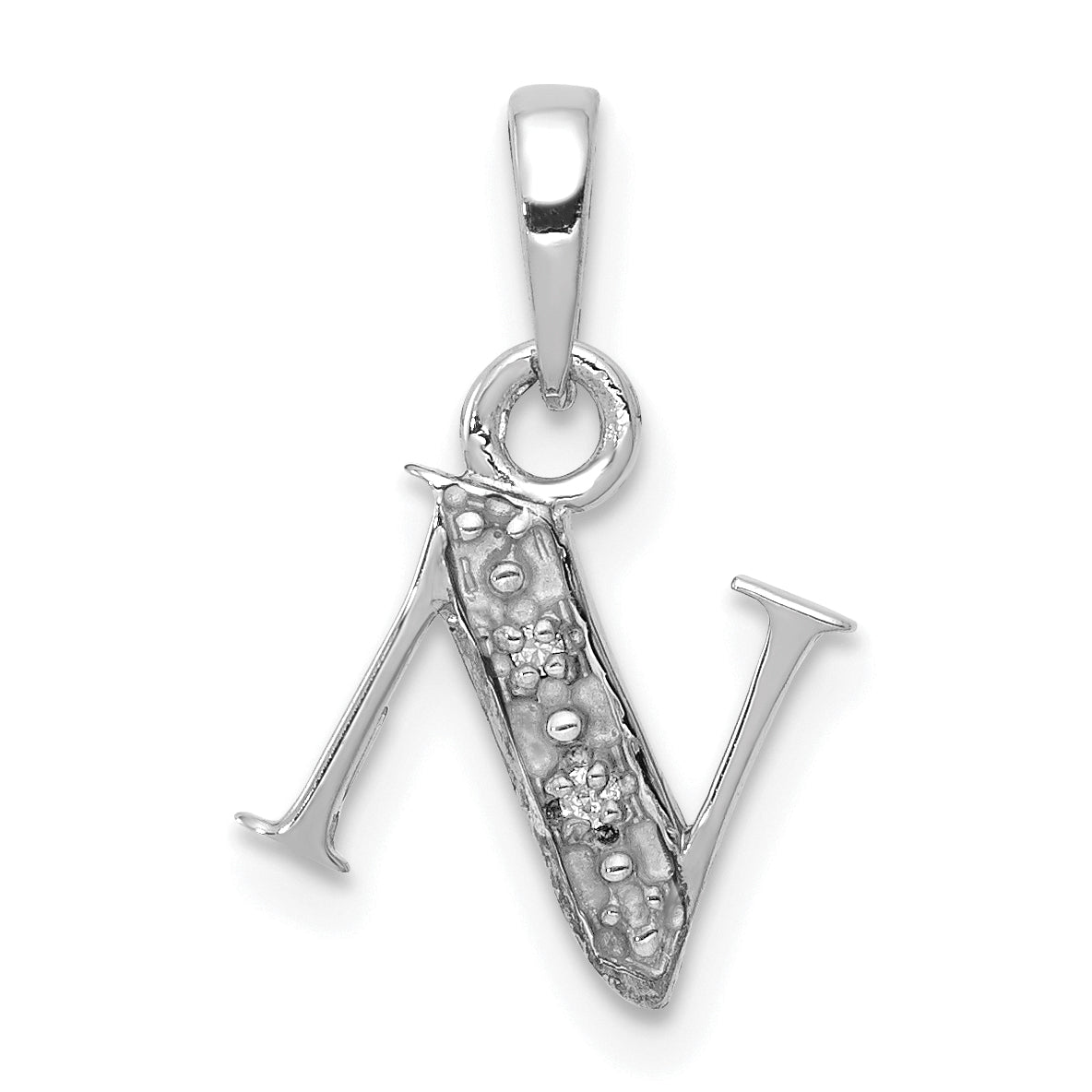 14KW Rhodium-plated Diamond Letter N Initial Pendant-YC251N