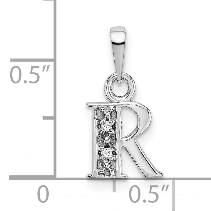14KW Rhodium-plated Diamond Letter R Initial Pendant-YC251R
