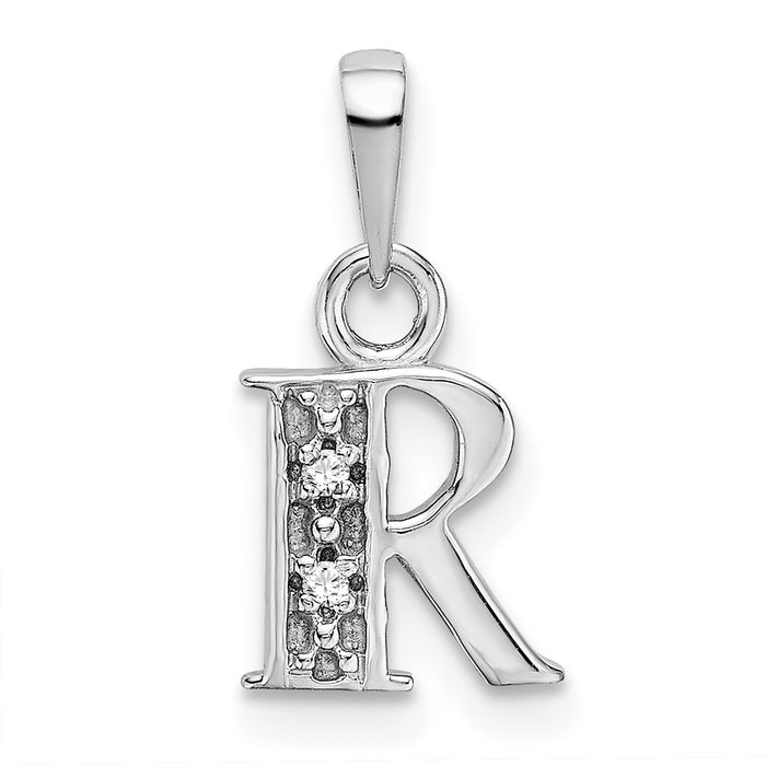 14KW Rhodium-plated Diamond Letter R Initial Pendant-YC251R
