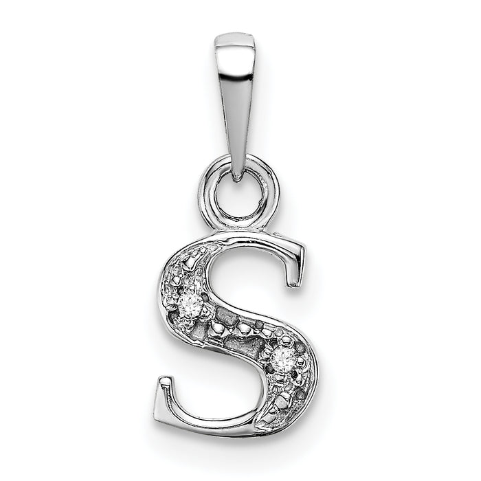 14KW Rhodium-plated Diamond Letter S Initial Pendant-YC251S