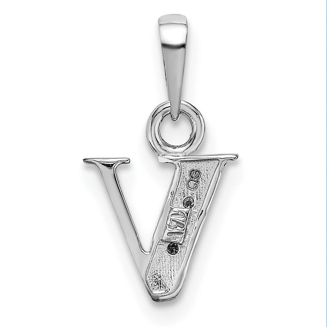 14KW Rhodium-plated Diamond Letter V Initial Pendant-YC251V