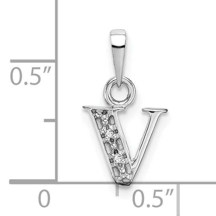 14KW Rhodium-plated Diamond Letter V Initial Pendant-YC251V