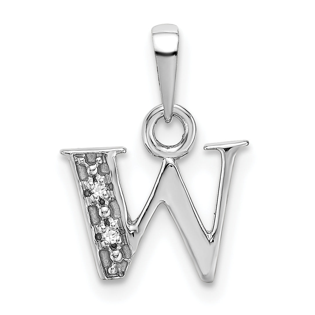14KW Rhodium-plated Diamond Letter W Initial Pendant-YC251W
