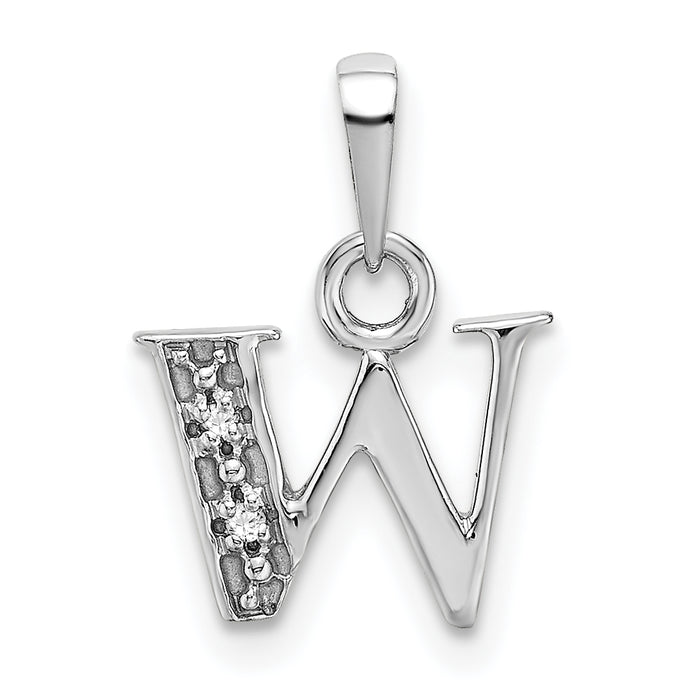 14KW Rhodium-plated Diamond Letter W Initial Pendant-YC251W