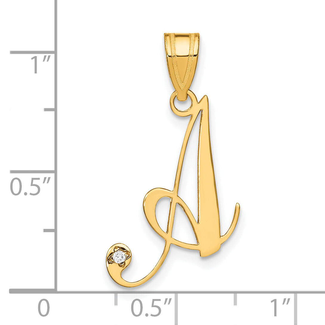 14KY Script Letter A Initial Pendant with Diamond-YC252A