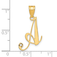 14KY Script Letter A Initial Pendant with Diamond-YC252A