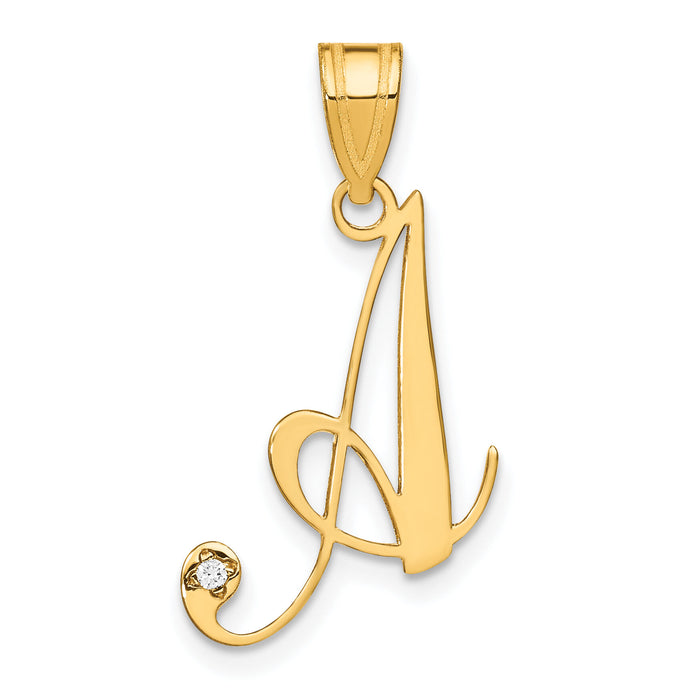14KY Script Letter A Initial Pendant with Diamond-YC252A