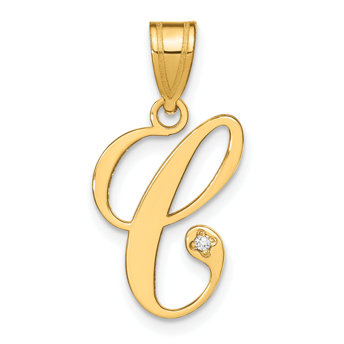 14KY Script Letter C Initial Pendant with Diamond-YC252C