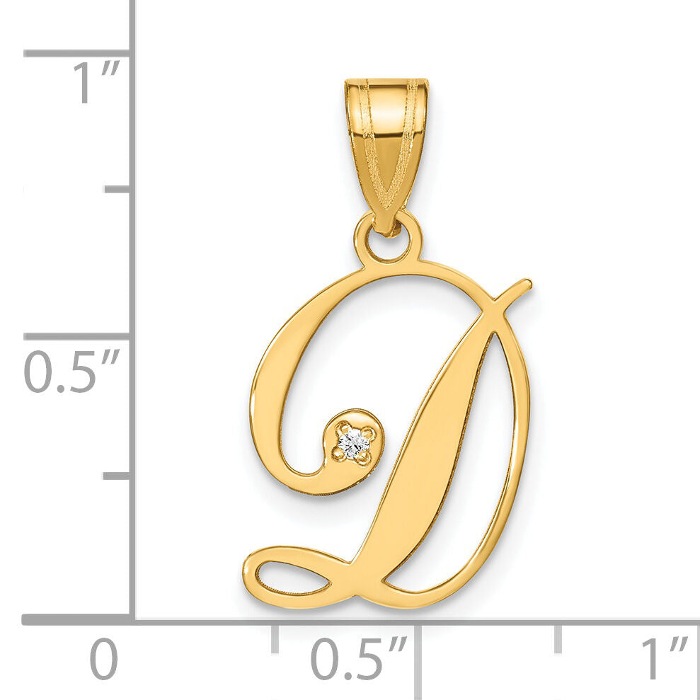 14KY Script Letter D Initial Pendant with Diamond-YC252D