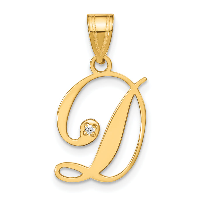 14KY Script Letter D Initial Pendant with Diamond-YC252D