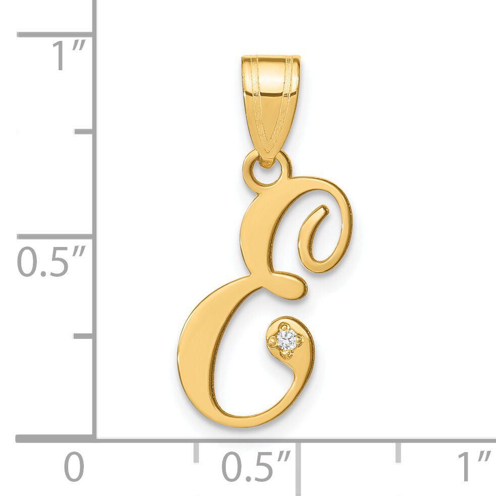 14KY Script Letter E Initial Pendant with Diamond-YC252E