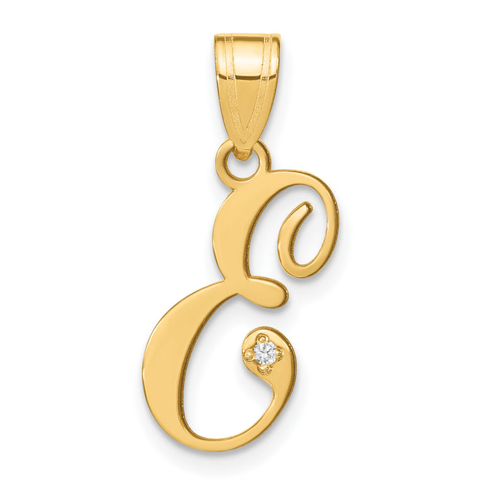 14KY Script Letter E Initial Pendant with Diamond-YC252E