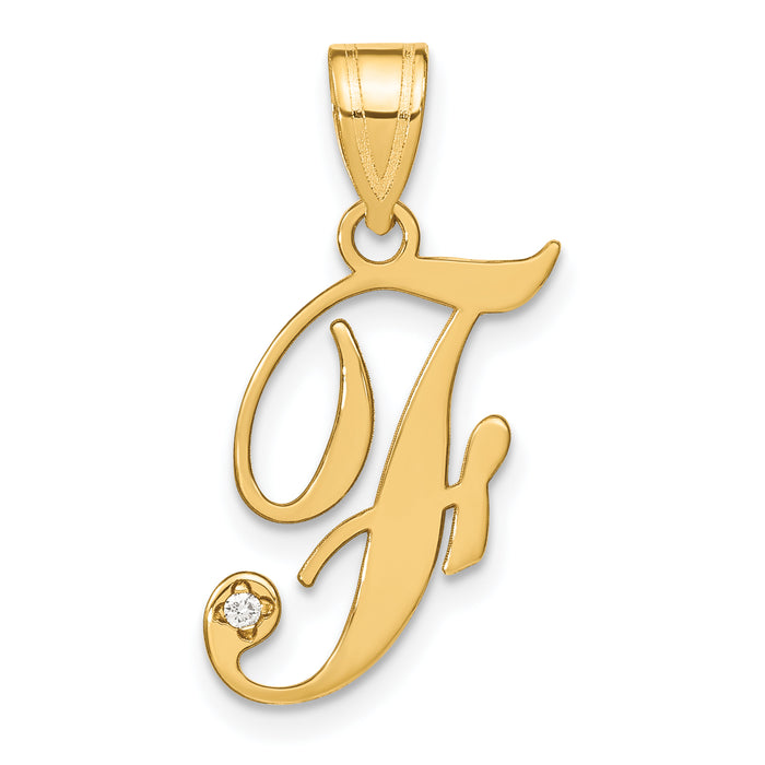 14KY Script Letter F Initial Pendant with Diamond-YC252F