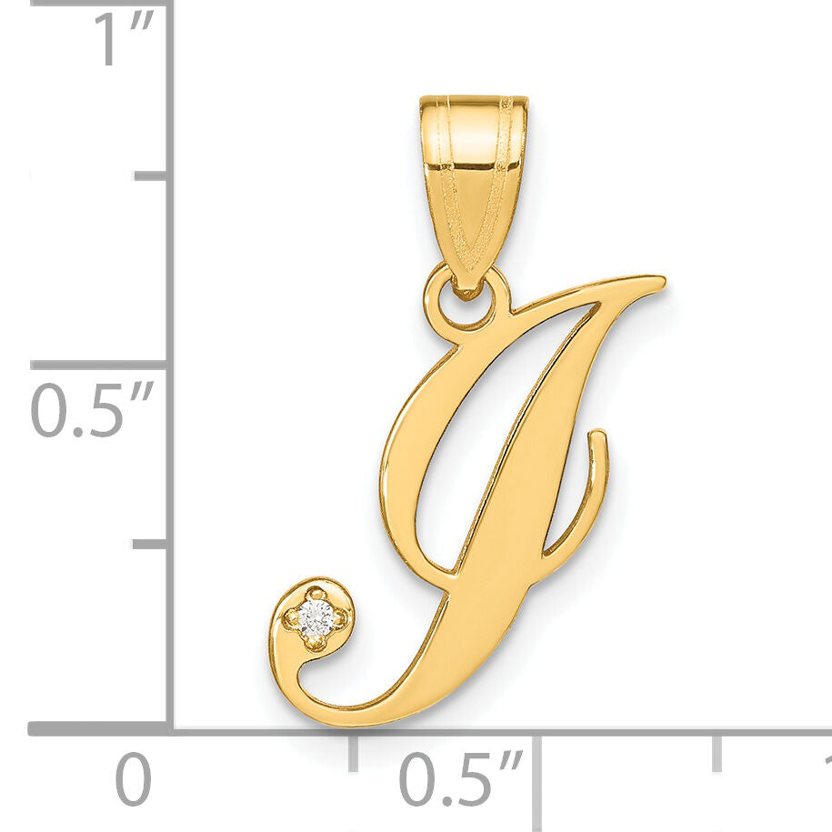 14KY Script Letter I Initial Pendant with Diamond-YC252I