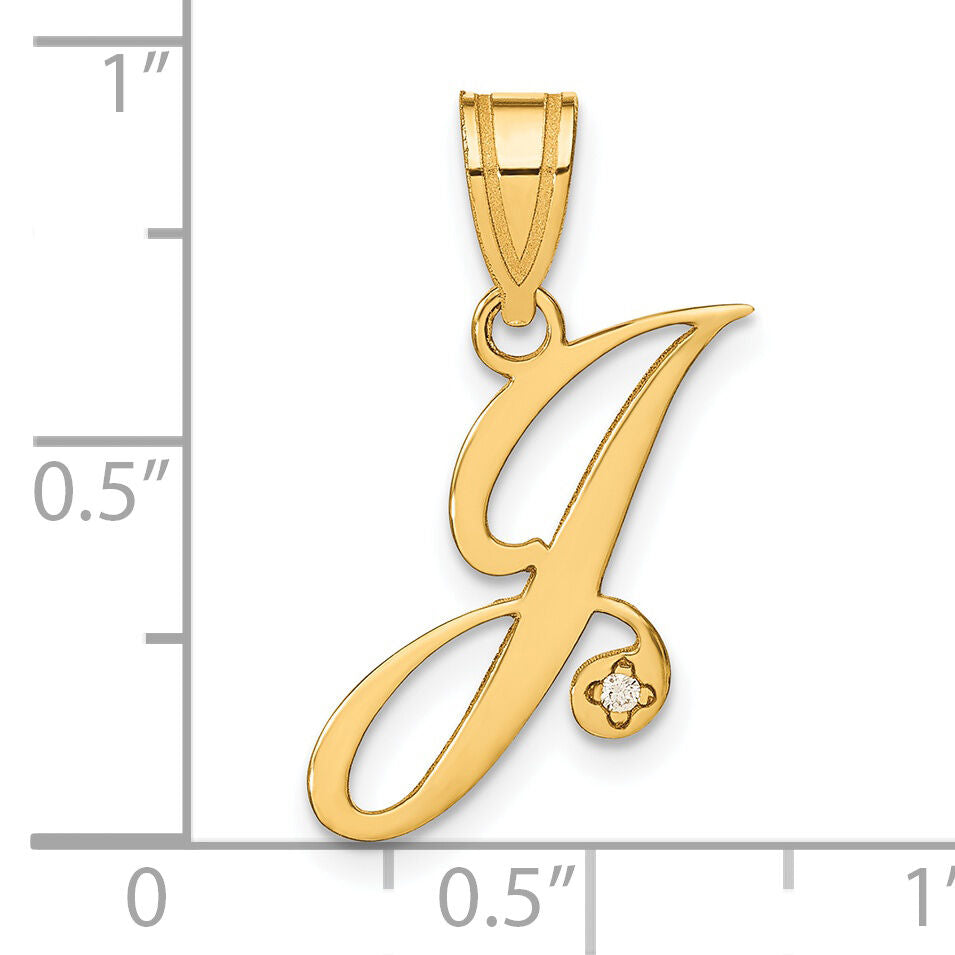 14KY Diamond Script Letter J Initial Pendant-YC252J