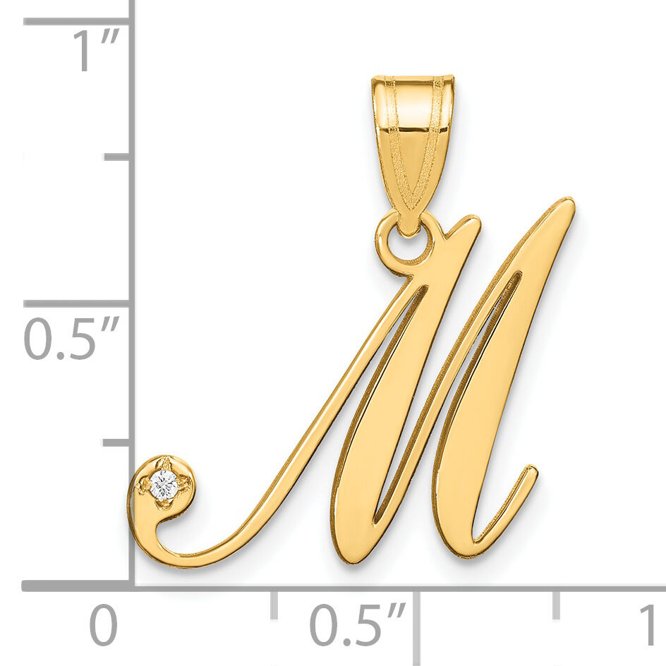 14KY Script Letter M Initial Pendant with Diamond-YC252M