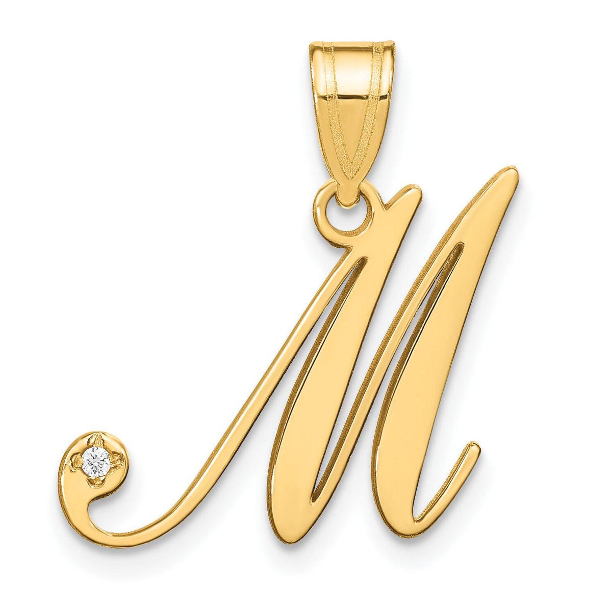 14KY Script Letter M Initial Pendant with Diamond-YC252M