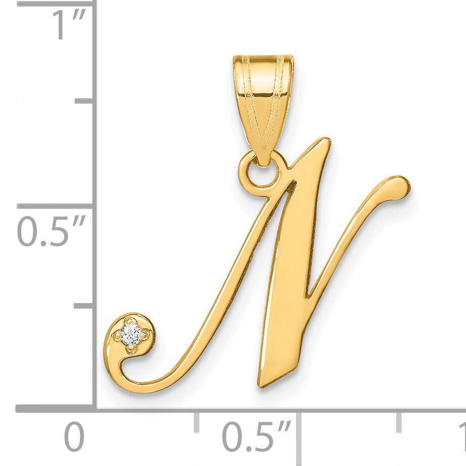 14KY Script Letter N Initial Pendant with Diamond-YC252N