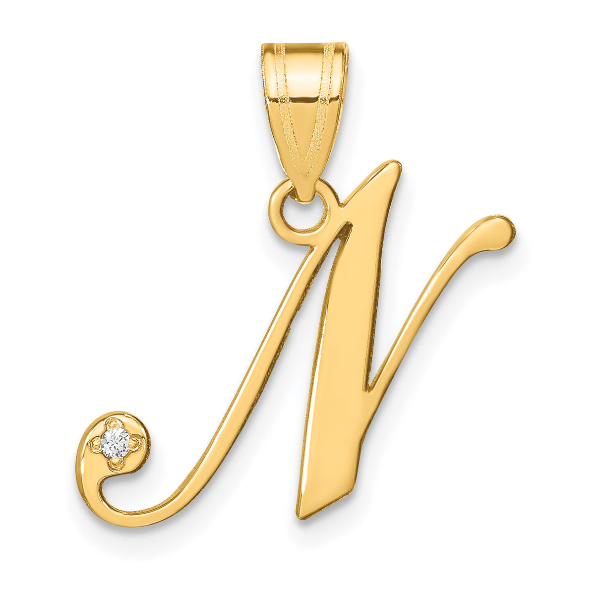 14KY Script Letter N Initial Pendant with Diamond-YC252N