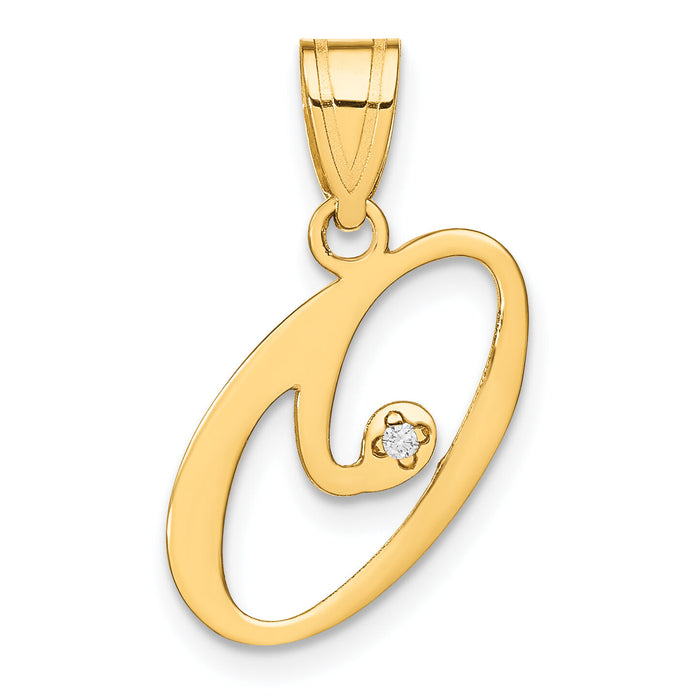 14KY Script Letter O Initial Pendant with Diamond-YC252O