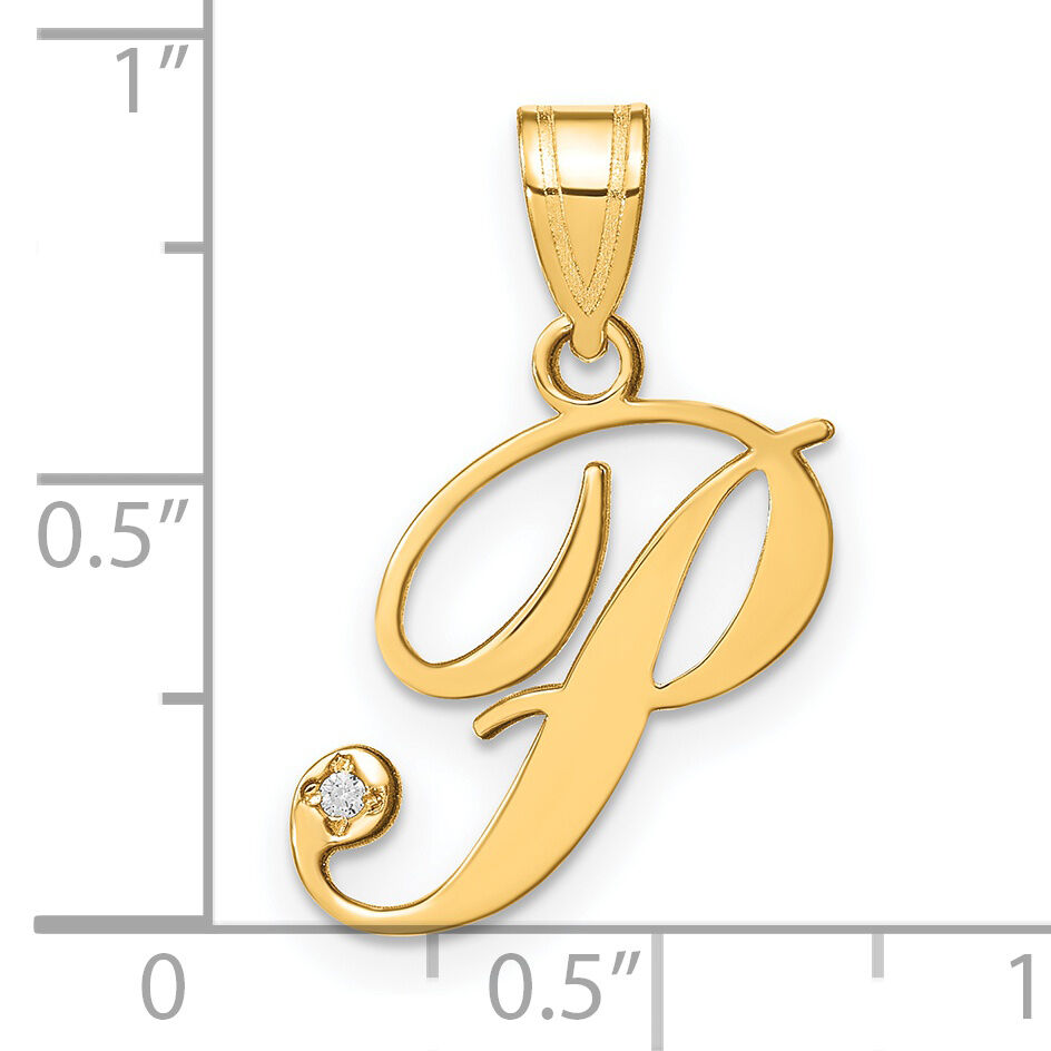 14KY Script Letter P Initial Pendant with Diamond-YC252P